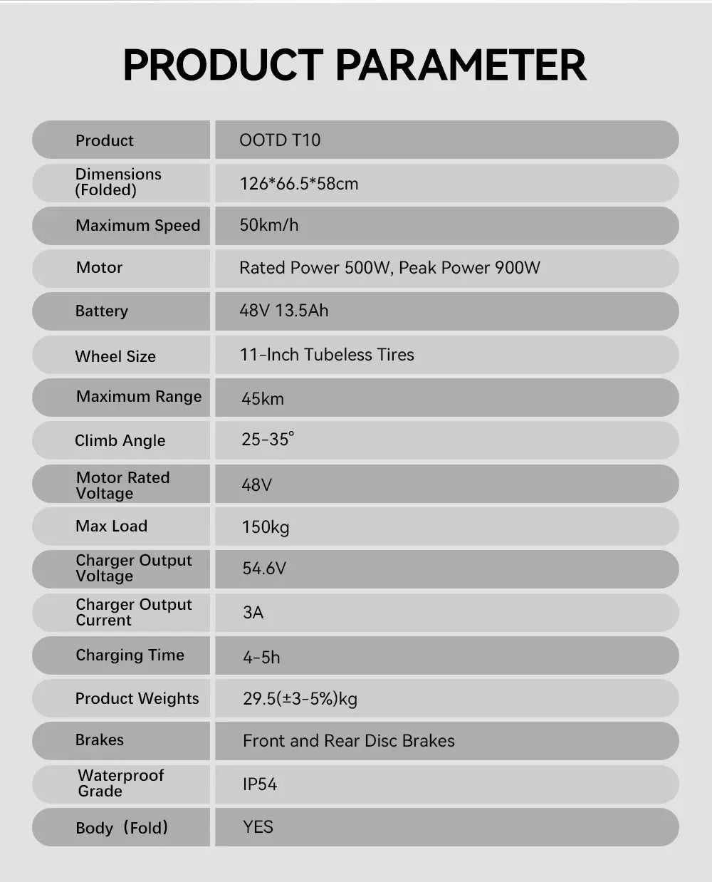 OOTD Adult E-Scooter T10 900W Power 48V13.5Ah LED Display Electric Scooter 11-inch Off-Road Vacuum Tire Foldable EScooters