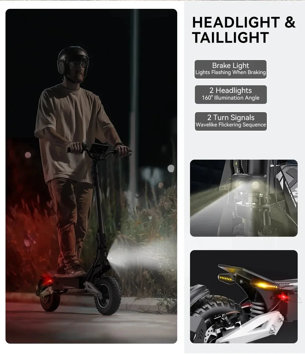 OOTD Adult E-Scooter T10 900W Power 48V13.5Ah LED Display Electric Scooter 11-inch Off-Road Vacuum Tire Foldable EScooters
