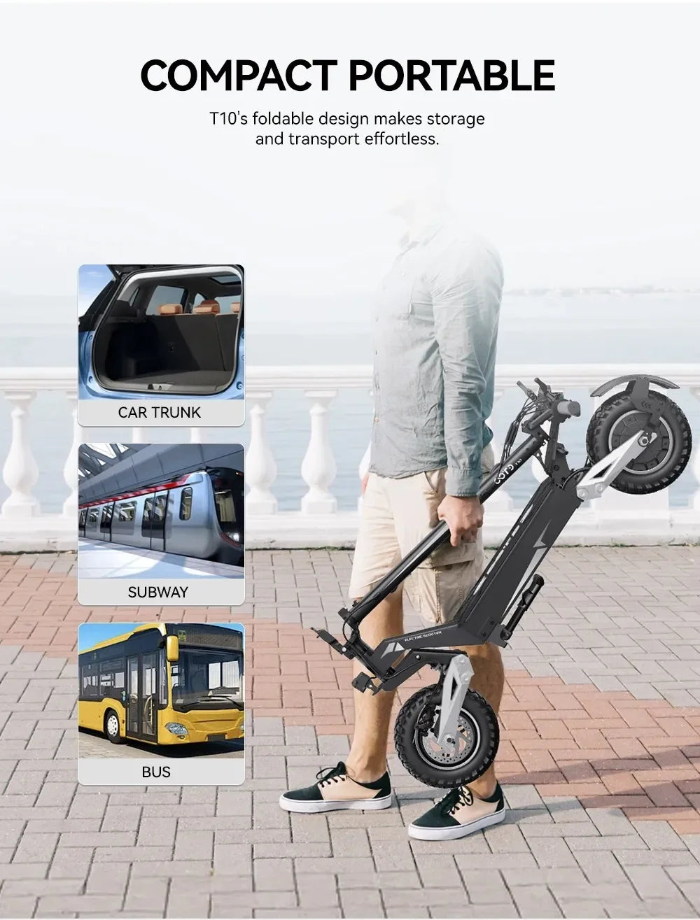 OOTD Adult E-Scooter T10 900W Power 48V13.5Ah LED Display Electric Scooter 11-inch Off-Road Vacuum Tire Foldable EScooters
