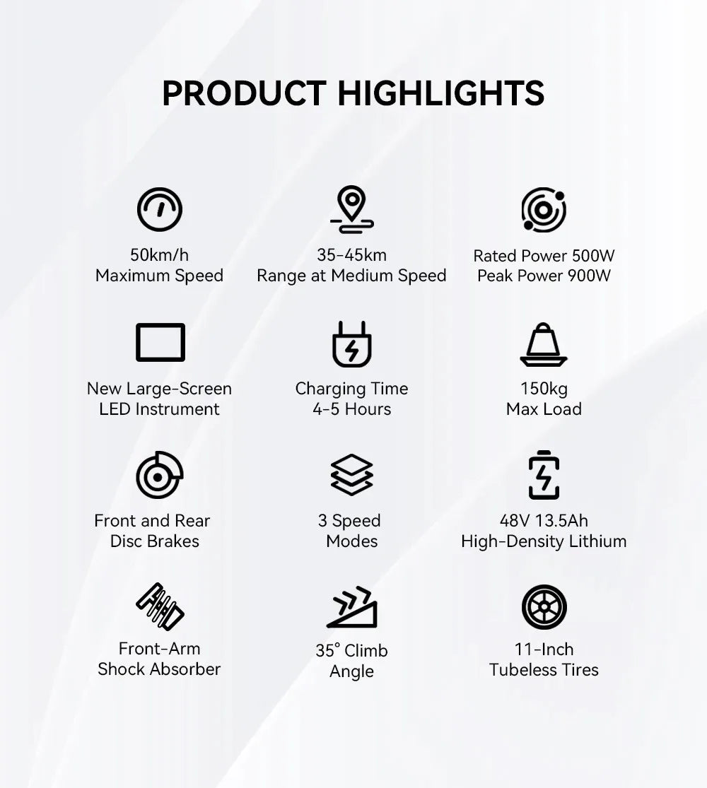 OOTD Adult E-Scooter T10 900W Power 48V13.5Ah LED Display Electric Scooter 11-inch Off-Road Vacuum Tire Foldable EScooters
