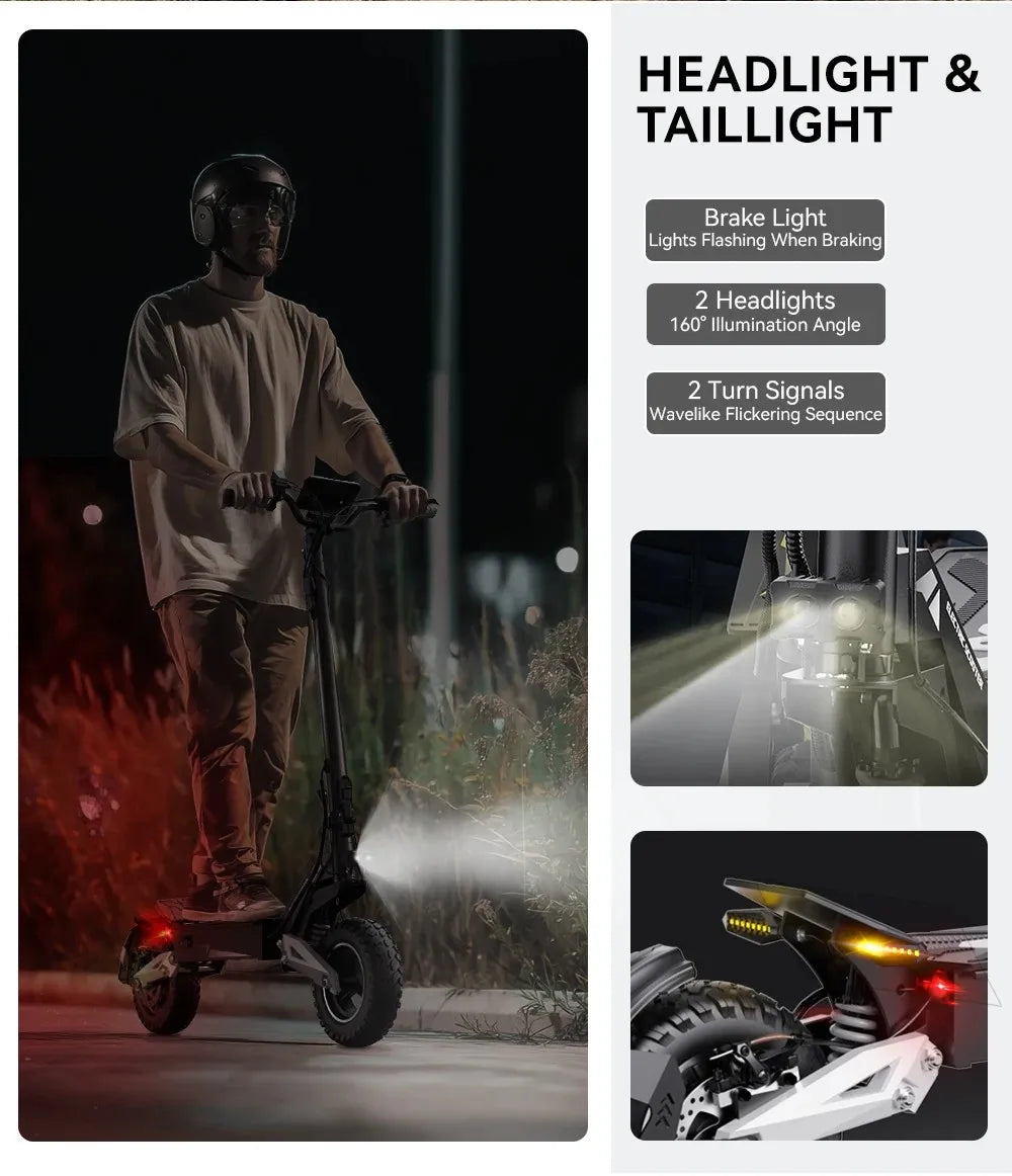 OOTD Adult E-Scooter T10 900W Power 48V13.5Ah LED Display Electric Scooter 11-inch Off-Road Vacuum Tire Foldable EScooters