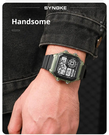 SYNOKE Digital Watches Men Sports Luminous Multifunction Waterproof Chrono Wristwatch Outdoor and Running Student Seven Lights