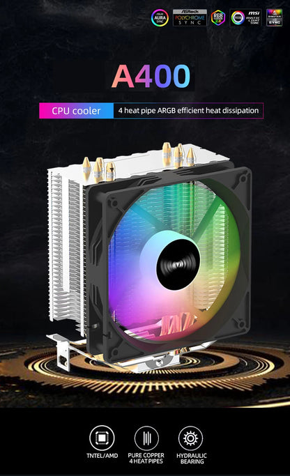 TEUCER CPU Cooler 4 Heat Pipes PC Radiator Cooling 3PIN PWM Silent Rgb Fan For Intel 1700 1150 1155 1156 1366 AM2/AM3/AM4 AMD