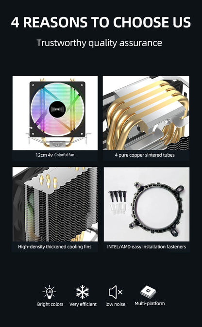 TEUCER CPU Cooler 4 Heat Pipes PC Radiator Cooling 3PIN PWM Silent Rgb Fan For Intel 1700 1150 1155 1156 1366 AM2/AM3/AM4 AMD