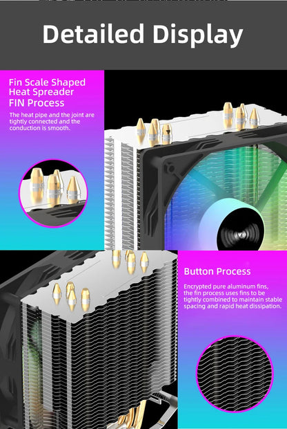 TEUCER CPU Cooler 4 Heat Pipes PC Radiator Cooling 3PIN PWM Silent Rgb Fan For Intel 1700 1150 1155 1156 1366 AM2/AM3/AM4 AMD