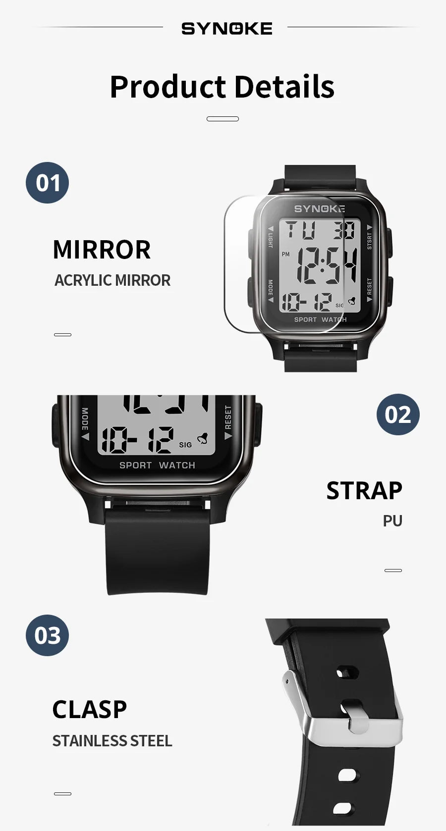 SYNOKE Outdoor Military Digital Watch New For Men Fashion Retro Men Watch Sports Waterproof Men Watch Multifunctional Luminous