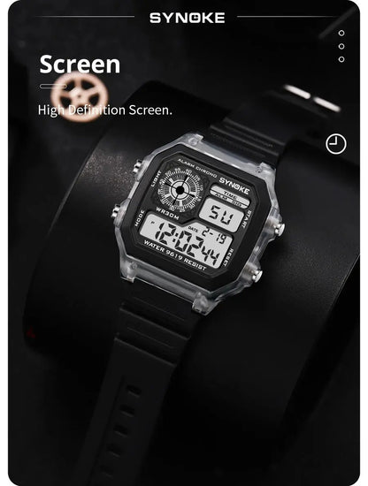 SYNOKE Digital Watches Men Sports Luminous Multifunction Waterproof Chrono Wristwatch Outdoor and Running Student Seven Lights