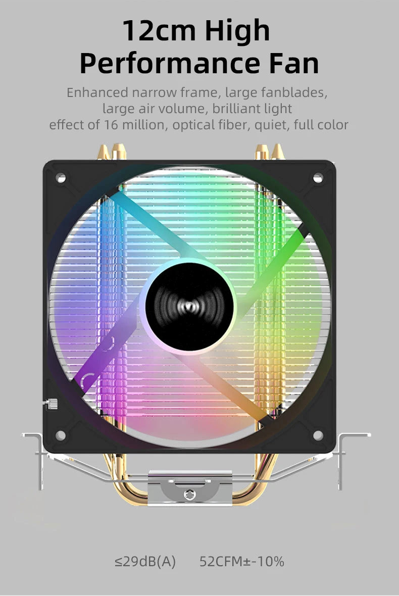 TEUCER CPU Cooler 4 Heat Pipes PC Radiator Cooling 3PIN PWM Silent Rgb Fan For Intel 1700 1150 1155 1156 1366 AM2/AM3/AM4 AMD
