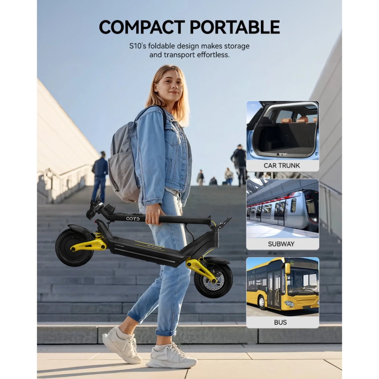 OOTD S10 E-Scooter 1400W Brand Motor 48V20AH Battery City Off-Road Electric Scooter Adult 10-inch Road Tires Foldable EScooters