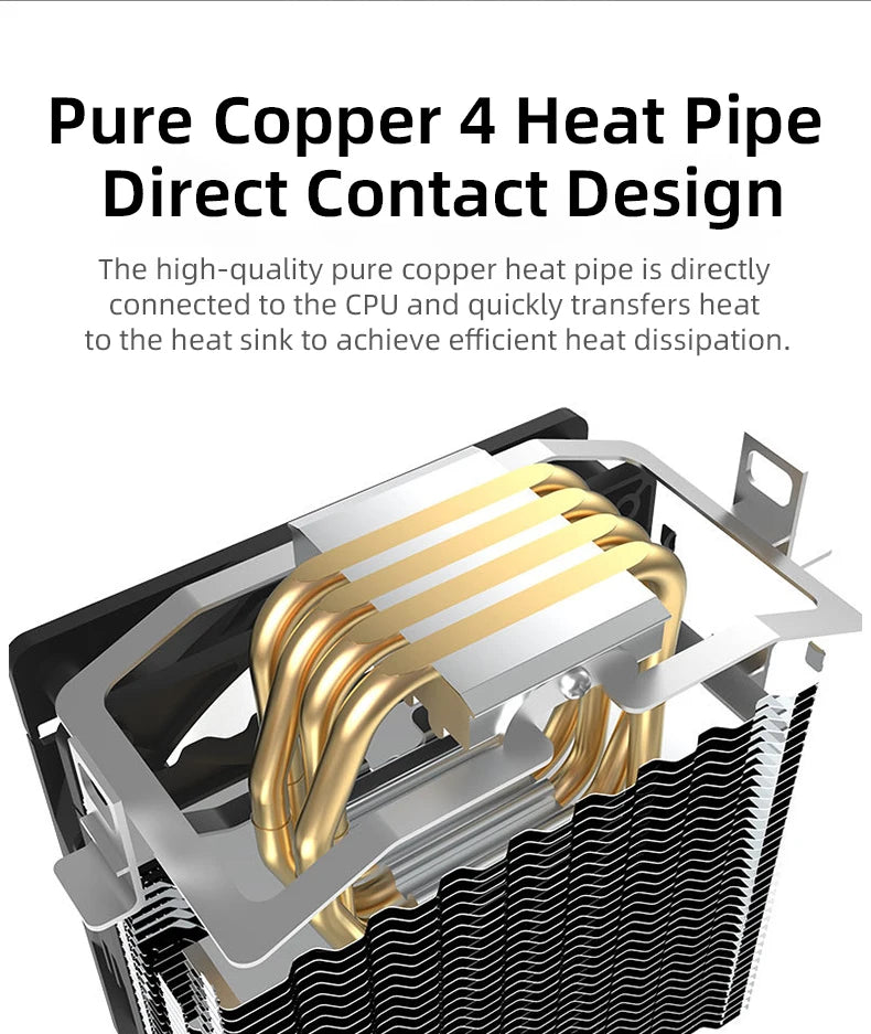 TEUCER CPU Cooler 4 Heat Pipes PC Radiator Cooling 3PIN PWM Silent Rgb Fan For Intel 1700 1150 1155 1156 1366 AM2/AM3/AM4 AMD
