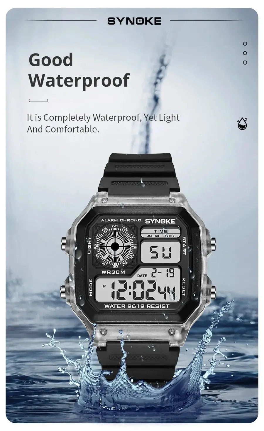 SYNOKE Digital Watches Men Sports Luminous Multifunction Waterproof Chrono Wristwatch Outdoor and Running Student Seven Lights