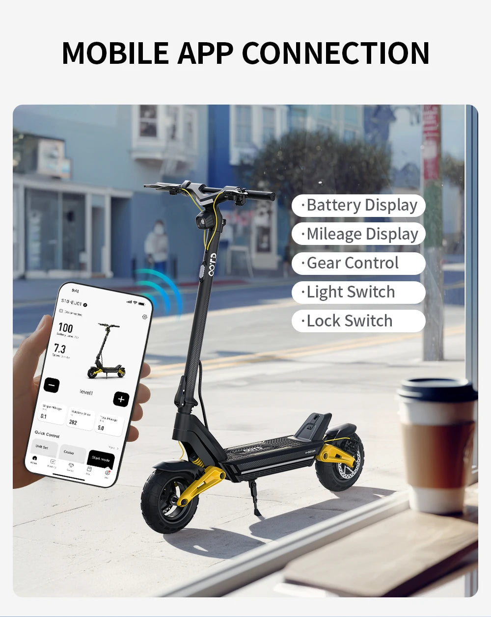 OOTD S10 E-Scooter 1400W Brand Motor 48V20AH Battery City Off-Road Electric Scooter Adult 10-inch Road Tires Foldable EScooters