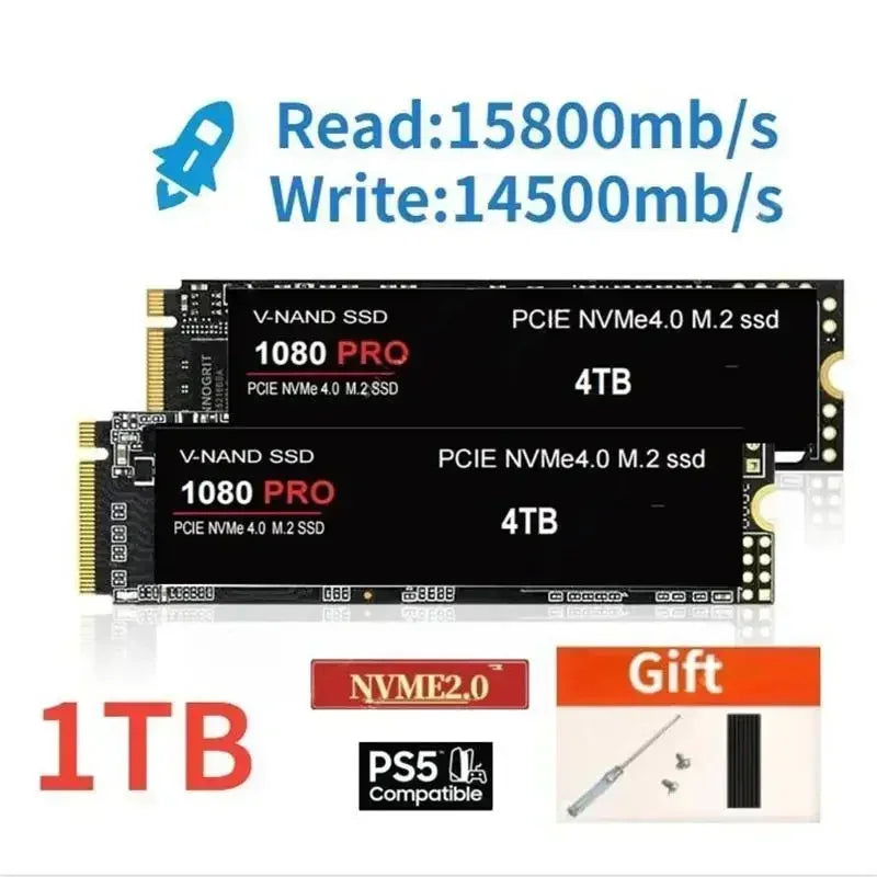 1080Pro SSD NVMe PCIe M2 1TB 2TB 4TB for PS5 High Speed Gaming Storage 2280