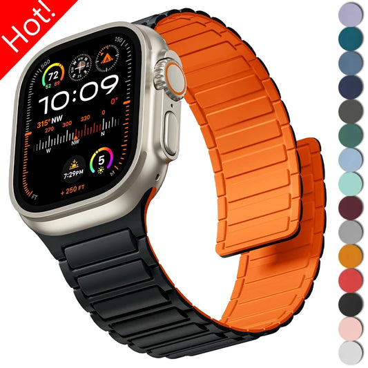 Silicone Magnetic Band for Apple Watch Strap Ultra 3 2 49mm 46mm 45mm 44mm 42mm 40 41mm Bracelet IWatch Series 11 10 9 8 7 6 SE