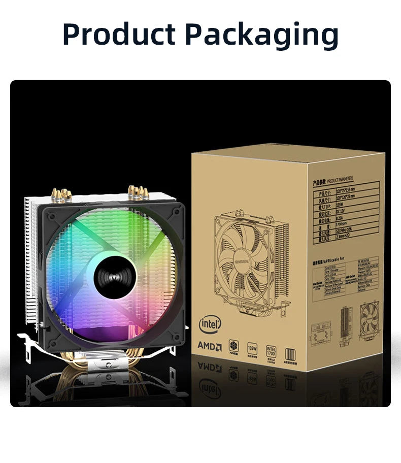 TEUCER CPU Cooler 4 Heat Pipes PC Radiator Cooling 3PIN PWM Silent Rgb Fan For Intel 1700 1150 1155 1156 1366 AM2/AM3/AM4 AMD