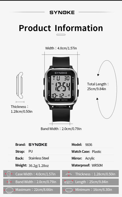 SYNOKE Outdoor Military Digital Watch New For Men Fashion Retro Men Watch Sports Waterproof Men Watch Multifunctional Luminous
