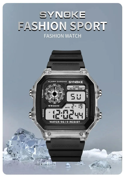 SYNOKE Digital Watches Men Sports Luminous Multifunction Waterproof Chrono Wristwatch Outdoor and Running Student Seven Lights