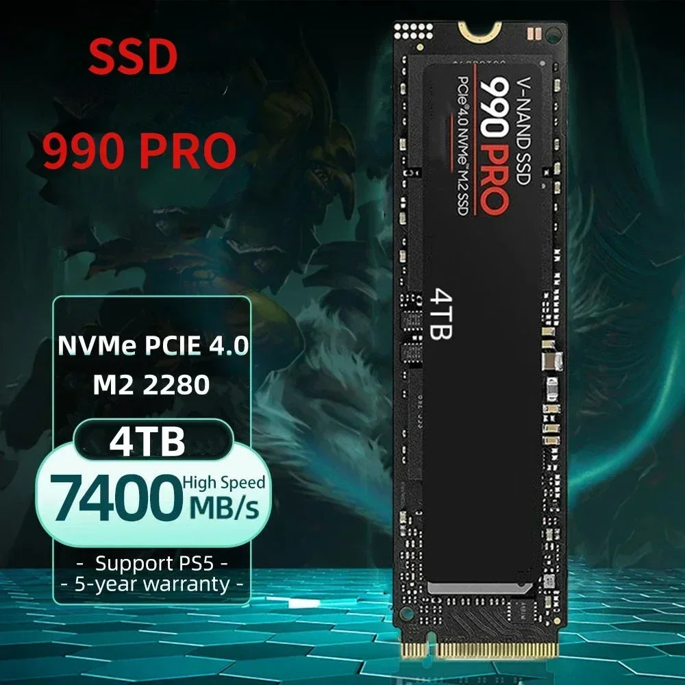 2025 SSD 990 PRO M2 NVMe 2TB 4TB Hard Drive High Performance for PC PS5 Laptop