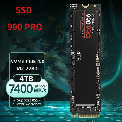 2025 SSD 990 PRO M2 NVMe 2TB 4TB Hard Drive High Performance for PC PS5 Laptop