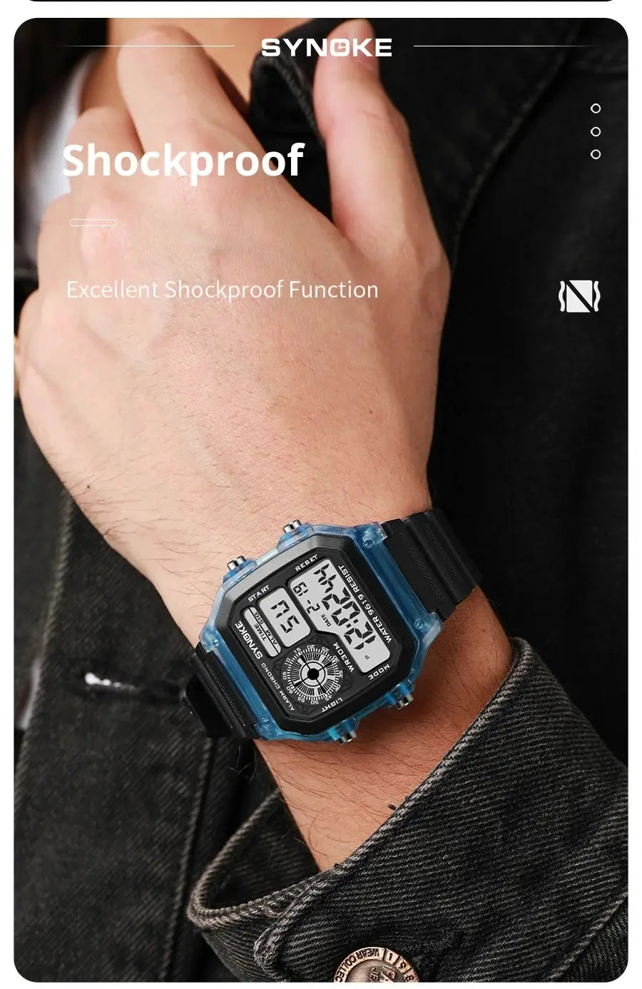 SYNOKE Digital Watches Men Sports Luminous Multifunction Waterproof Chrono Wristwatch Outdoor and Running Student Seven Lights