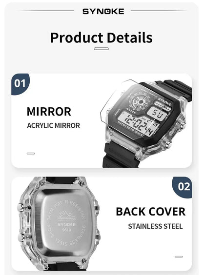 SYNOKE Digital Watches Men Sports Luminous Multifunction Waterproof Chrono Wristwatch Outdoor and Running Student Seven Lights