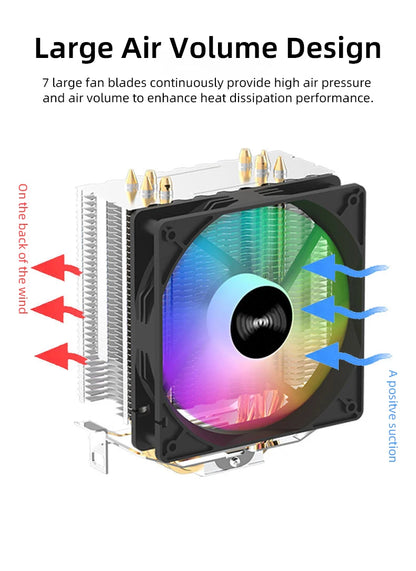 TEUCER CPU Cooler 4 Heat Pipes PC Radiator Cooling 3PIN PWM Silent Rgb Fan For Intel 1700 1150 1155 1156 1366 AM2/AM3/AM4 AMD