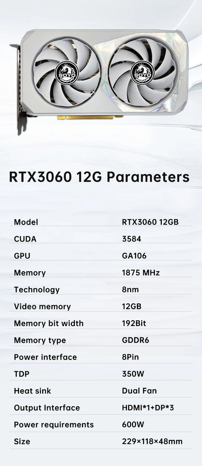 SOYO New Gaming Graphics Cards NVIDIA GeForce RTX 3060 12GB GDDR6 192 Bit Desktop GPU Video Card Computer components
