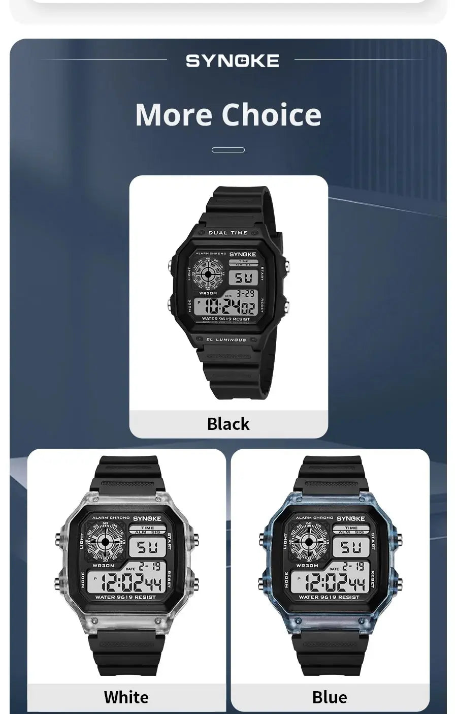 SYNOKE Digital Watches Men Sports Luminous Multifunction Waterproof Chrono Wristwatch Outdoor and Running Student Seven Lights