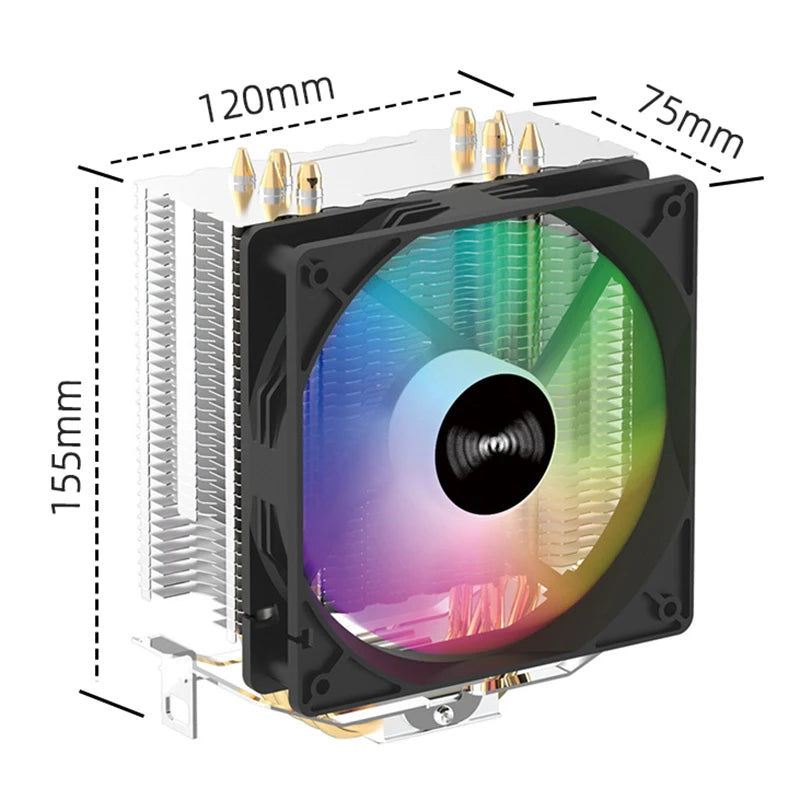 TEUCER CPU Cooler 4 Heat Pipes PC Radiator Cooling 3PIN PWM Silent Rgb Fan For Intel 1700 1150 1155 1156 1366 AM2/AM3/AM4 AMD
