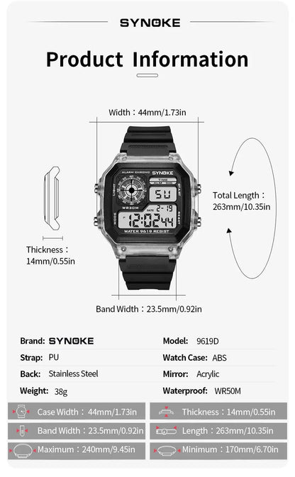 SYNOKE Digital Watches Men Sports Luminous Multifunction Waterproof Chrono Wristwatch Outdoor and Running Student Seven Lights