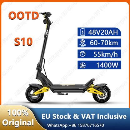 OOTD S10 E-Scooter 1400W Brand Motor 48V20AH Battery City Off-Road Electric Scooter Adult 10-inch Road Tires Foldable EScooters