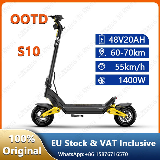 OOTD S10 E-Scooter 1400W Brand Motor 48V20AH Battery City Off-Road Electric Scooter Adult 10-inch Road Tires Foldable EScooters