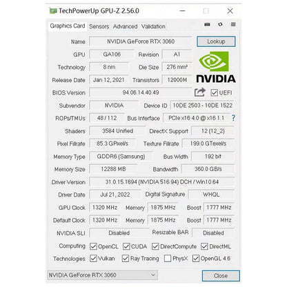 SOYO New Gaming Graphics Cards NVIDIA GeForce RTX 3060 12GB GDDR6 192 Bit Desktop GPU Video Card Computer components