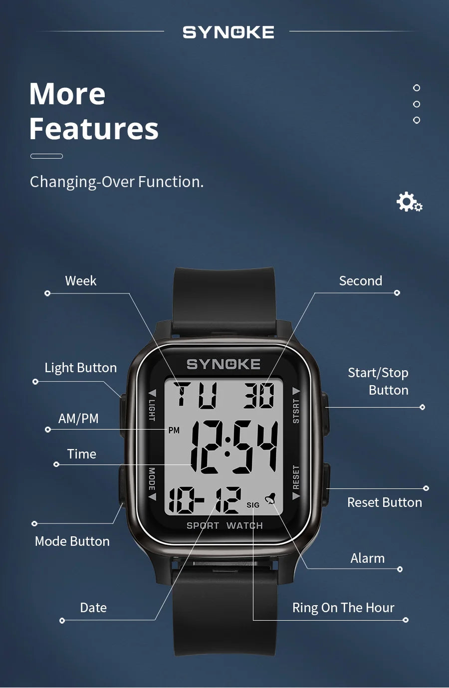 SYNOKE Outdoor Military Digital Watch New For Men Fashion Retro Men Watch Sports Waterproof Men Watch Multifunctional Luminous